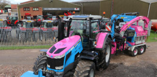 Custom coloured tractor and chipper creates one-off charity outfit MF 8735 and Mus Max chipper @300 scaled