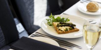 Great Western Railway’s new Pullman menu sees in the summer with the ultimate onboard fine dining experience GWR Pullman Asparagus Feta Tart scaled