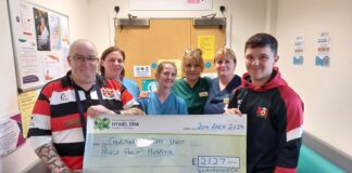 Tîm rygbi ieuenctid yn cefnogi hyfforddwr trwy godi arian ar gyfer uned cemo Llangennech RFC U18s scaled