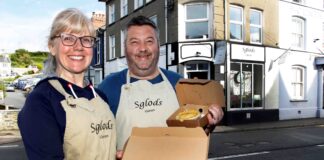 European rally champion roars into action at village chippie after local couple become “sole” traders aled and nia roberts 3 scaled
