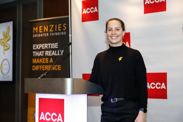 Rhian Wilkinson spoke at ACCA Cymru Wales St Davids Day Breakfast