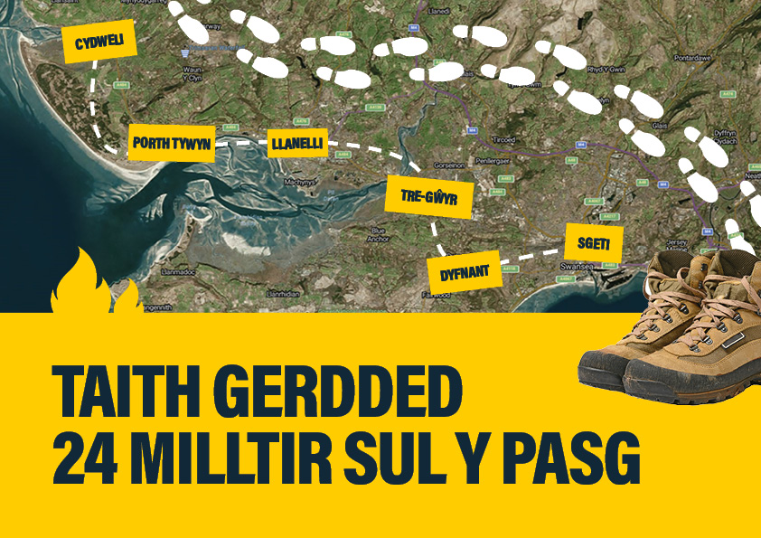 Diffoddwr Tân Ar Alwad yn mynd ar daith gerdded elusennol 24 milltir ddydd Sul y Pasg!