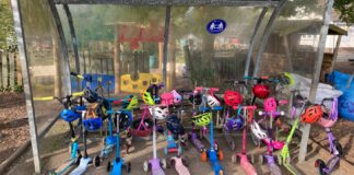 Take two: the benefits of re-engaging an old school Scooters in a shelter outside of Ysgol Gymunedol Penrhyn coch in Aberystwyth.