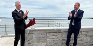 Mumbles Coastal Flood Defence Scheme Open Deputy First Minister Huw Irranca Davies and Rob Stewart Leader of Swansea Council at Mumbles promenade2 cropped