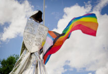 ‘Flowers, Food & Rainbows’ all set for Llandovery in August Statue and Progress flag COURTESY OF Jason Elberts