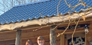 Mid Wales eco-friendly holiday cabin achieves gold glamping award Quabbs Cabin Steph and Paul