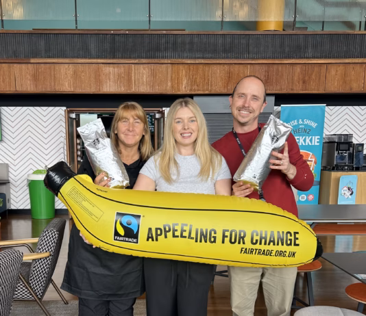 University’s Commitment To Trade Justice Helps Secure Fairtrade Award Members of the Swansea University team who helped secure the award from left Kim Hughes Chloris A