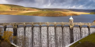 Friday premiere for new Elan Valley film narrated by Charlotte Church Craig Goch Dam in spill Elan Valley front elevation Oct 2020