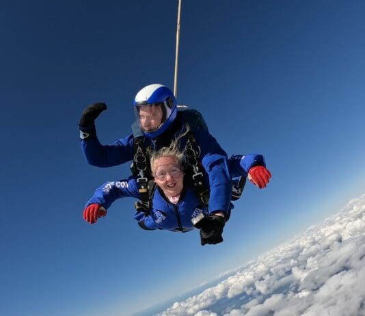 Mum-of-two conquers skydive for Bronglais mental health ward Laura Hiscox