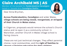 Claire Archibald MS calls on Welsh Government to protect Church schools and Christian education Church School Letter converted