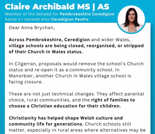 Claire Archibald MS calls on Welsh Government to protect Church schools and Christian education Church School Letter converted