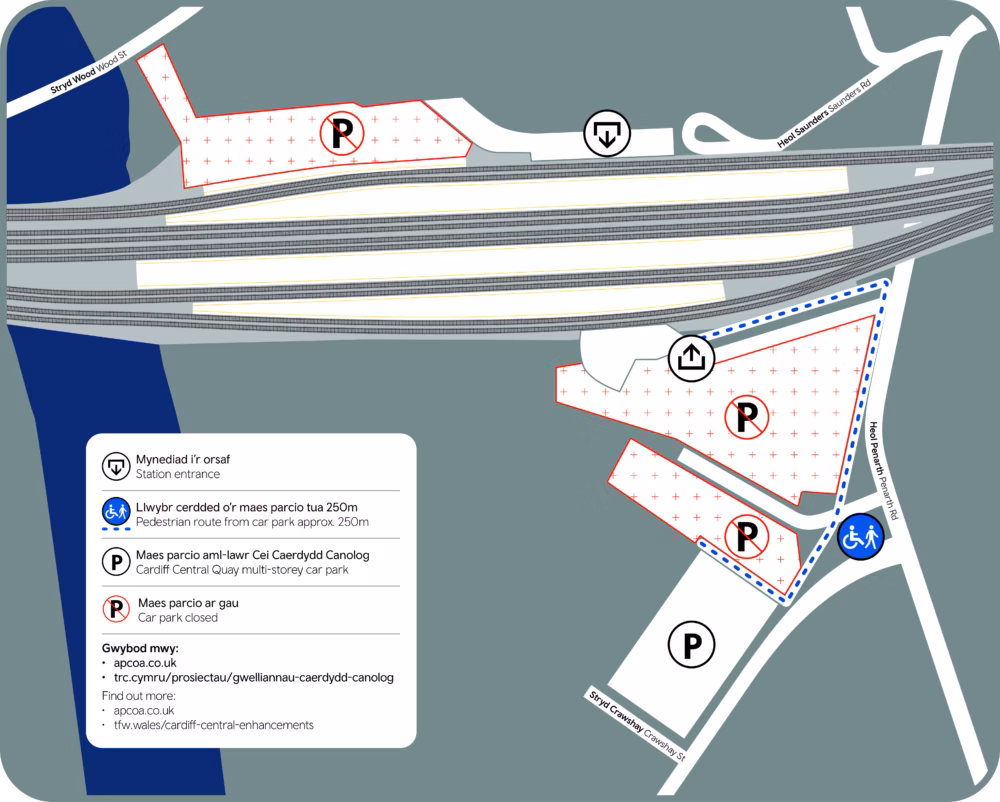 Changes to parking at Cardiff Central Station as transformation work gets underway CCEP CarParkClosure Map Draft 3